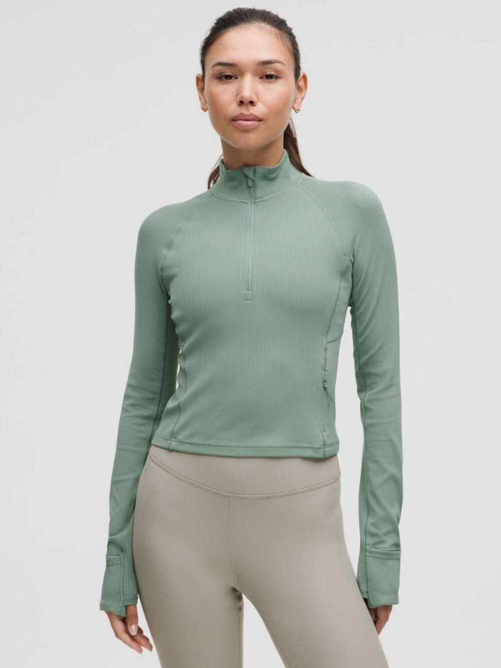 Lululemon Its Rulu Ribbed Cropped Half Zip Crater Blue Size L Running Athleisure